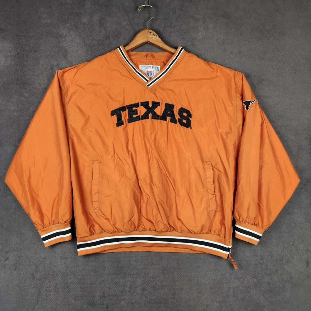 Texas Longhorns Genuine Stuff Windbreaker Mens XL Orange V Neck Pullover Jacket